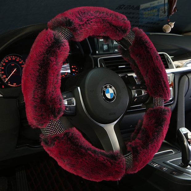 Car Steering Wheel Cover Winter Plush Steering Wheel Cover Korea Diamond Fashion Cute Handle Cover Car Accessories